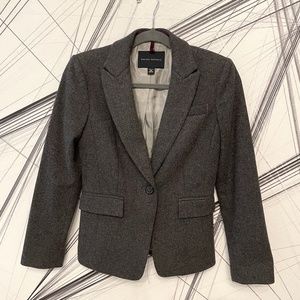Women Gray Wool Blend Petite Blazer 0P